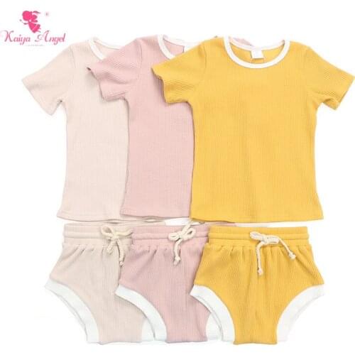 Kaiya Angle Two-Piece Summer Newborn Baby Boy Girl Clothes Set Casual Soft Rib Fabric T-shirt + Underwear Shorts Outfits 2010