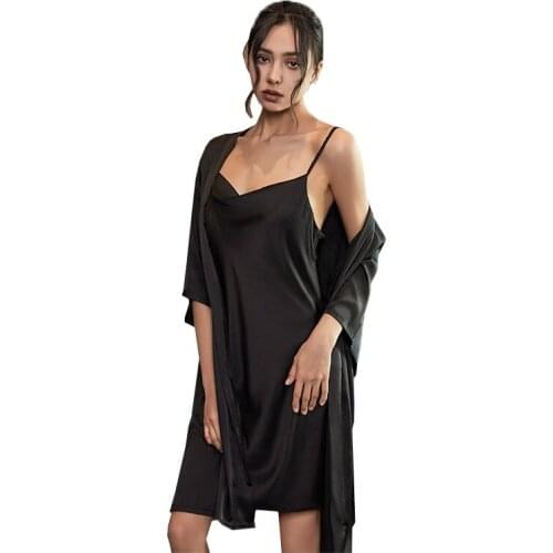 2PCS Silk Satin Sexy Lace Lingerie Nightgowns Robe Sets for Women Korean Summer Bathrobe Sleepwear Nightdress Night Dress Nighty