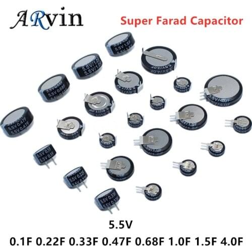5.5V Capacitance 0.1F 0.22F 0.33F 0.47F 0.68F 1F 1.5F 4F Super Farad Capacitor H-Type V-Type C-Type Button Super Capacitor