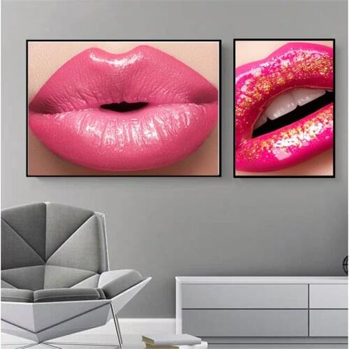 Red Lips Home Wall Backdrop Decor Nordic Canvas Painting Wall Art Modern Fashion Figure Posters and Prints for Living Room