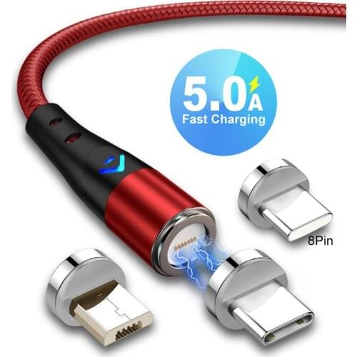 5A Magnetic USB Cable For iPhone Samsung Xiaomi Huawei Micro USB Type C Fast Charging Data Charge Cable USB C Mobile Phone Cable