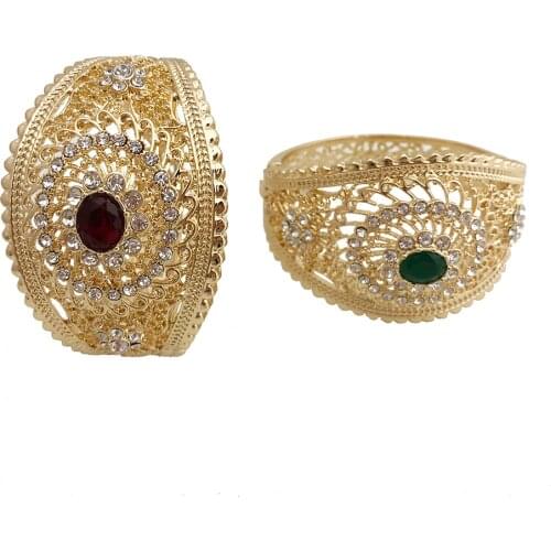 Morocco Wedding Rhnistones Bangle For Women Gold Color DUbai Ladies Flower Cuff Jewelry Round Stone Ethnic Bracelet Pattern 2019