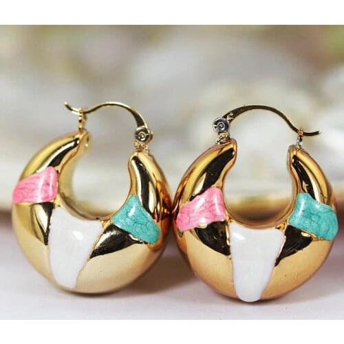 Lovely Girl Fashion Jewelry Copper Hoop Earrings Birthday Gift Colorful Enamel Earrings Gold Hoops Bride Jewelry EA088