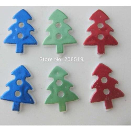 NBNLNW Blue/Green/Red Tree shape sewing buttons 17mm*13mm flatback craft embellishment 120 pieces DIY arts fittings