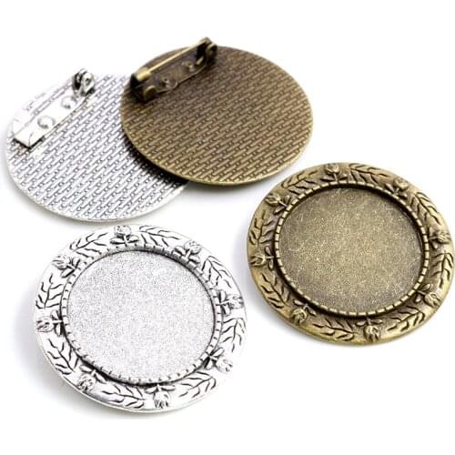 New Fashion 5pcs 25mm Inner Size Antique Bronze and Silver Plated Brooch Baroque Flower Style Cabochon Base Setting