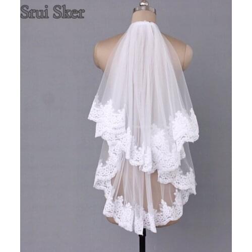 New Hot Short Wedding Veils with Lace Cheap Bridal Veil 2 Tier with Comb Wedding Accessories