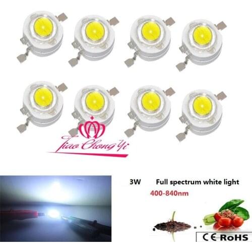 New 100PCS Hydroponics 3w Full Spectrum white lihgt 400nm-840nm Led for Plant Grow