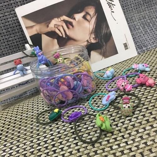 2020 NEW Cartoon animal 50 mixed outfit hair tie rope rubber band girl ball tie hair accessories princess hair ring accessories