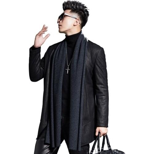 2021 New High Quality Business Black Scarf Collar Slim Leather Jacket Men Windbreaker Mens Leather Jacket Gift Plus Size L-4XL