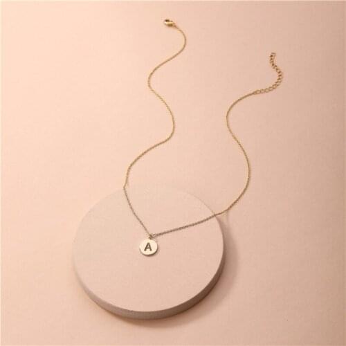 Gold Plating Round Disc Zircon Initial Letters Alphabet Monogram Delicate Dainty Pendant Necklaces for Women