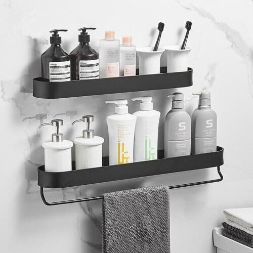 Bathroom Shelf with Bar Black Corner Shelf Aluminum Shower Rack Bath Shower Shelf Satin Bathroom Storage Organizer Rack