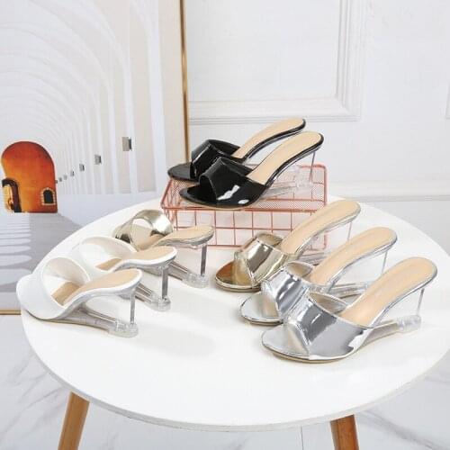 Womens Shoes Sandals Transparent Wedge Slippers Women Slipper Sexy High-heeled Patent Leather Sandal