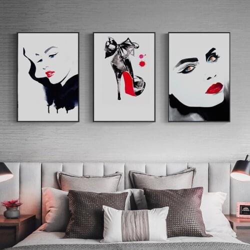 Modern Fashion Girl Red Lip Wall Art Canvas Painting Salon Decor Posters and Prints Wall Pictures for Living Room Decoration