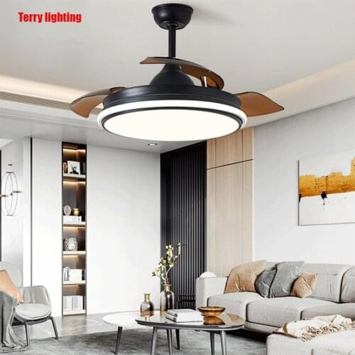 Nordic modern led ceiling fan invisible lamp simple reversible mute with remote control living room with light dining room