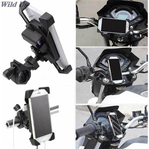 Universal Motorcycle Charger with USB Charger Cell Phone Mount Holder Clamp For Electric Bicycle Scooter ATV GPS Holder