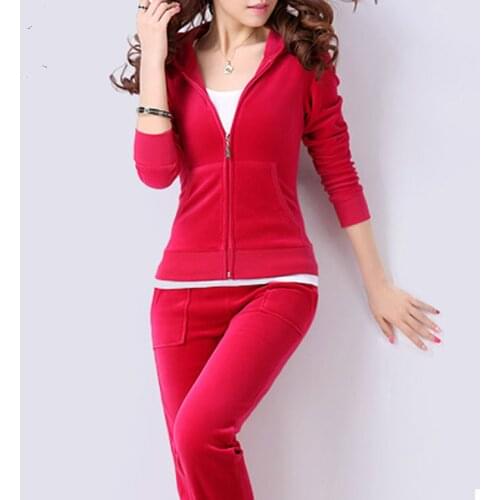 Velvet Tracksuits 2 Piece Set Women Suit Long Sleeve Solid Color Hoodie + Elastic Waist Pant Slim Sporting Suits Hot Sale S79001
