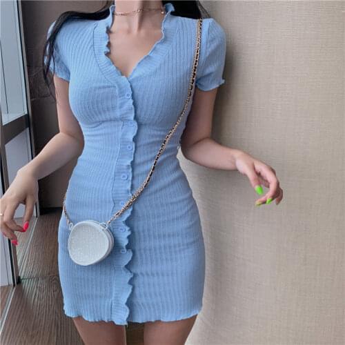 Sexy Bag Hip Bodycon Y2k Dresses Women Knitting Summer Casual Party Mini Dress Clubwear Female Wooden Ears Slim Single Vestidos