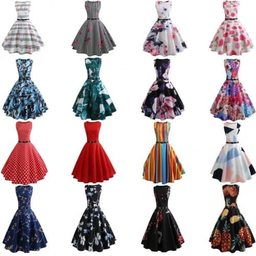 Summer Womens Dresses 2021 Casual Floral Retro Vintage 50s 60s Robe Rockabilly Swing Pinup Vestidos Valentines Day Party Dress