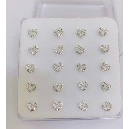 20pcs Minimalist Tiny cz zircon heart nose studs rings Gold plated 18k over copper Dainty sweet love nose piercing body jewelry