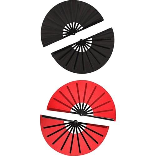 4 Pcs Large Folding Fan Nylon Cloth Handheld Folding Chinese Kung Fu Tai Chi Fan Decoration Fold Hand Fan Black & Red