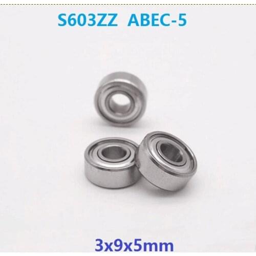 50pcs/lot S603ZZ S603 ZZ ABEC-5 3x9x5mm stainless steel bearing Deep Groove Ball bearing double shielded 3*9*5mm 603 603ZZ