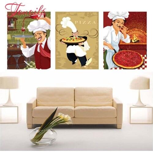3Pcs 5D Diy diamond painting cross stitch"Happy Kitchen Cooker"Full chef Round Diamond embroidery Needlework square rhinestones