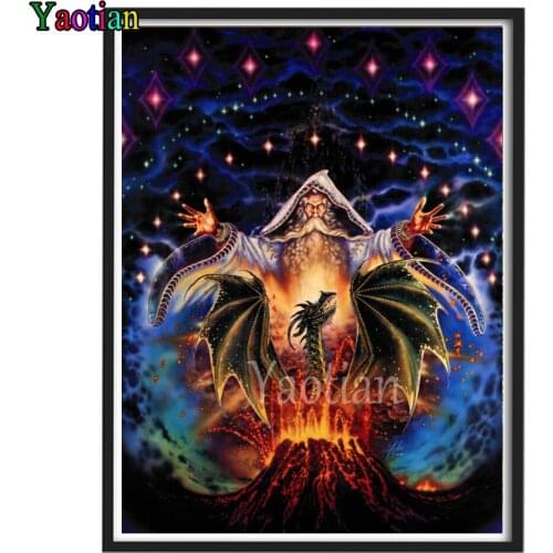 5D DIY Diamond Painting Wizard Magic Full Drill Fantasy Flame Dragon Diamond Embroidery Cartoon Mosaic Sale halloween Decor