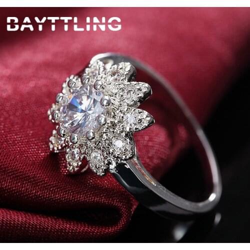 BAYTTLING 925 Sterling Silver AAA Sunflower Flower Zircon Ring Ring For Woman Fashion Wedding Jewelry Party Gift