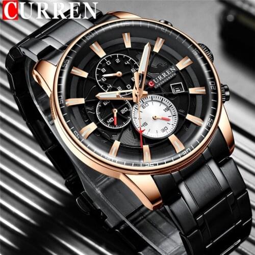 Clear CURREN Man WristWatch Chronograph Calendar Men Watch Military Top Brand Luxury Black Stainless Steel Sport Male Clock 8362