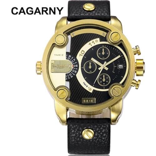 CAGARNY Men Quartz Watch Casual Mens Quartz Watches Golden Sport Russian Army Military Watch Man Dual Time Zone Display Clock