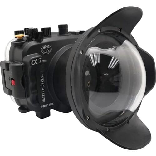 40m/130ft For Sony A7 NG Series A7R A7S underwater camera housing diving box case cover with 6" Dome port Black