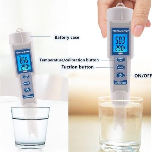4 in 1 Digital PH TDS EC Temperature Meter PH Tester Water Quality Monitor for Pools Aquariums Drinking Water 50%off
