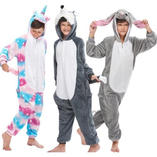 Children Animal Pajamas Kigurumi Unicorn Sleepers Girl Boy Overalls Cartoon Anime Onesie Kids Pyjama Winter Thick Fleece Blanket