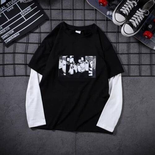 5XL Harajuku Naruto Tshirt Streetwear Men Amine Sasuke T-shirt Casual Patchwork Cartoon Tops Tee Funny Loose Japan T Shirt Boys