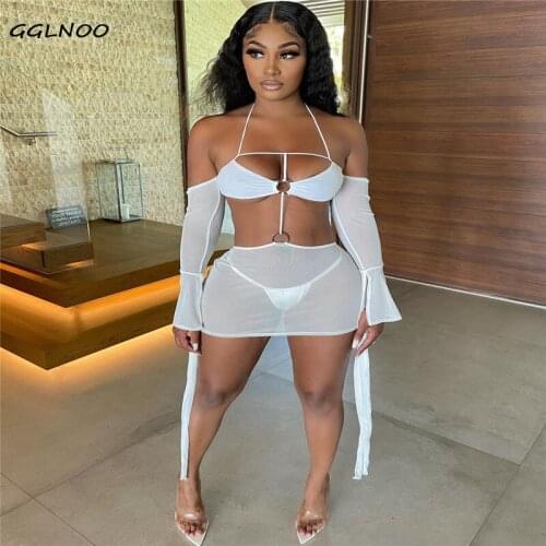 GGLNOO Hollow Out Sexy Clubwear Dress Slash Neck Floarl Print Party Dresses Bodycon Mesh Sexy Summer Vacation Outifits Wear