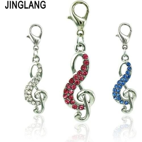 JINGLANG Fashion Charms 3 Color Rhinestone Lobster Clasp Music Note Charms DIY Necklace Jewelry Making Accessories Wholesale
