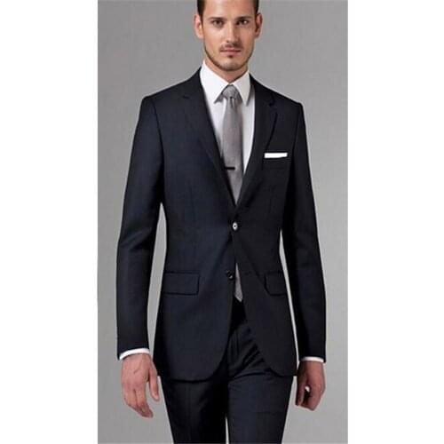 Classic high-quality mens suits blue lapel single-breasted mens office suits and groom wedding dresses (jacket + pants) custom