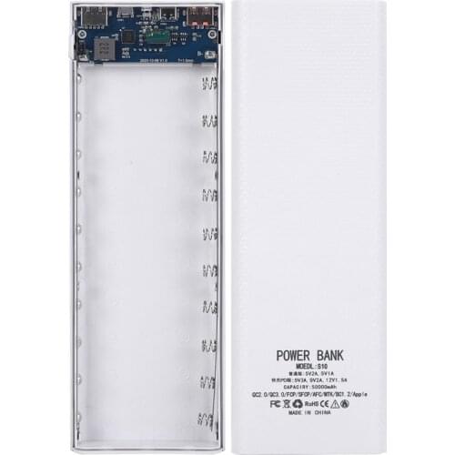 Battery Charge Storage Box Without Battery with Flashlight Dual USB Micro USB Type C Power Bank Shell 5V 18W DIY 10*18650 Case