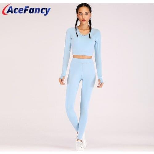 Acefancy Sport Set Women Fitness Spandex Seamless Sexy Suit Long Sleeve Top Hight Waist Leggings Sportwear ZC1993 Fitness Suit