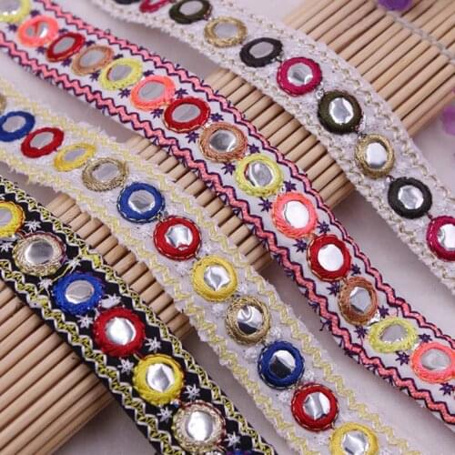 1Yards/Lot Mirror Ethnic Beaded Lace Trim Vintage Embroidered Lace Ribbon African Lace Fabric DIY Handmade Costume Dress Sewing
