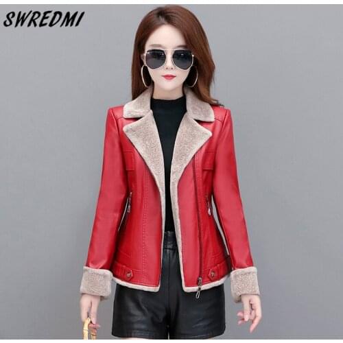 SWREDMI Thick Warm Jacket Women Autumn And Winter Fur Leather Coat Office Lady Fashion Clothing Plus Size 5XL Turn-Down Collar