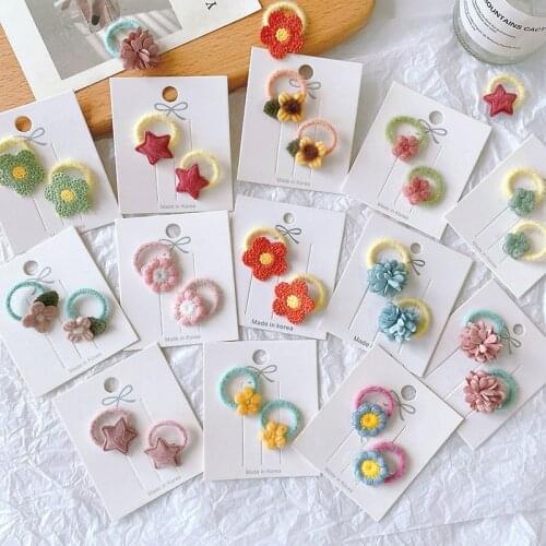 2PCS Cute Sweet Flowers Stars Princess Headwear Kids Elastic Hair Bands Children Hair Ties Girls Accessories Baby Headdress