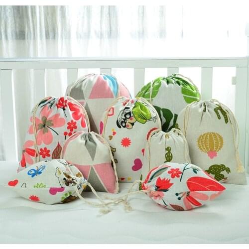 Reusable Drawstring Pouch Linen Cloth Pocket Gift Packaging Storage Bag