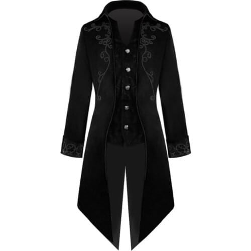 Fashion Tailcoat Adult Men Victorian Costume Black Tuxedo Frock Outfit Overcoat Halloween Costume Trench Coat