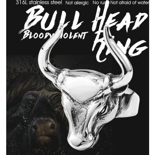 Beier 316L Stainless Steel nose vikingBull head animal Amulet Odin 's Symbol for men scandinavian wholesale ring jewelry LR615
