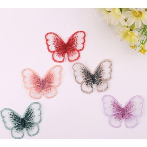 10pcs Organza 5cm Butterfly Embroidery Cloth Stickers Color Retro Clothes Accessories DIY Manual Sewing Patch Applique
