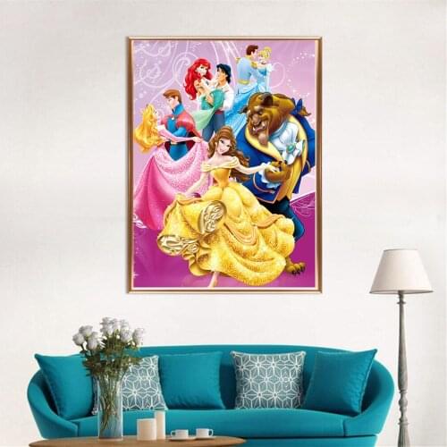 New Disney Princess Diy Diamond Painting Cartoon Cross Beauty and The Beast Full Diamond Embroidery Diamond Mosaic Decor Gift