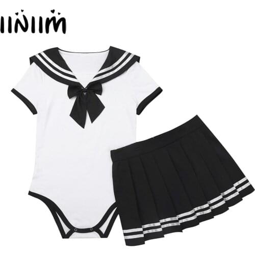 New Arrival Womens School Baby Girls Cosplay Sexy Exotic Costumes Diaper Lover Romper with Mini Pleated Skirt Parties Clubwear
