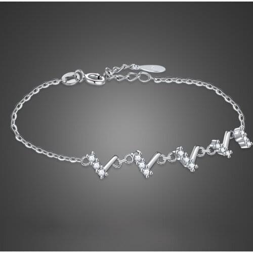 New Design Charm Letter Bracelets Cubic Zircon Solid 100% 925 Sterling Silver Chain & Link Bangles For Woman Jewelry Gift