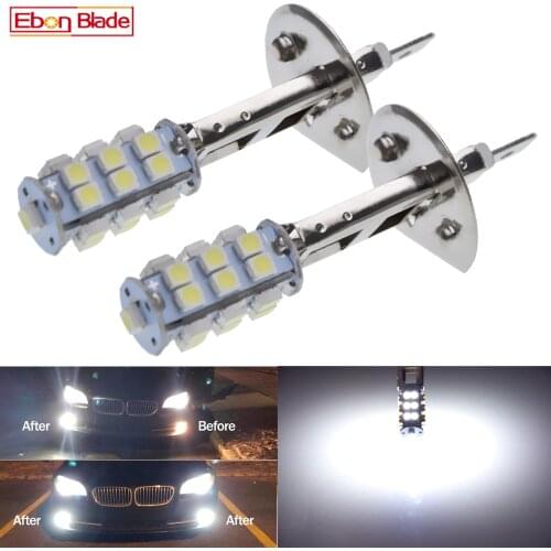 Pair H1 LED Bulbs Super Bright High Power H3 25-SMD 3528 Auto LED Car Fog Signal Turn Light Driving Lamp White 12V DC